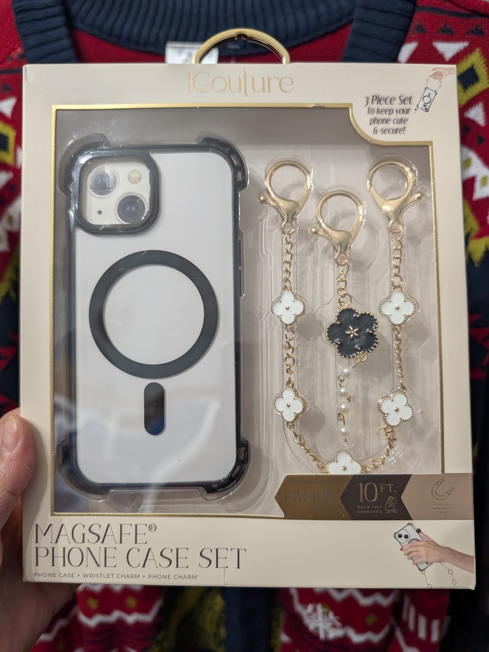 White & Gold MagSafe Phone Case Set with Wristlet Charm